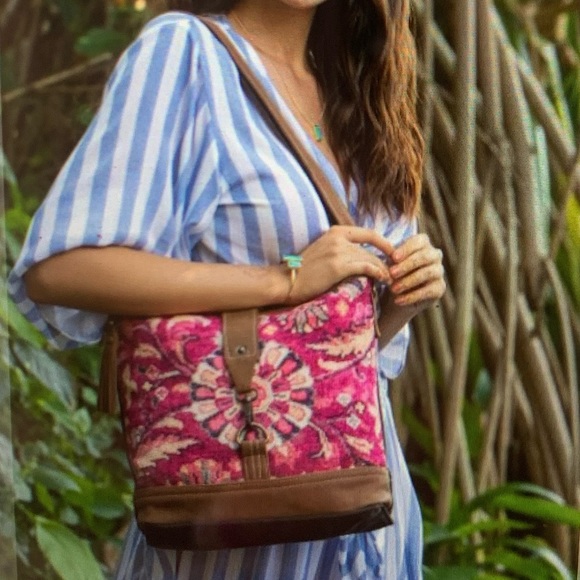Myra Bag Handbags - Myra Rosy handmade upcycled leather and canvas bag